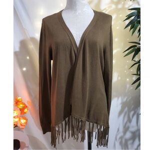Michael Kors vintage Women's Tan V-Neck Fringe cardigan